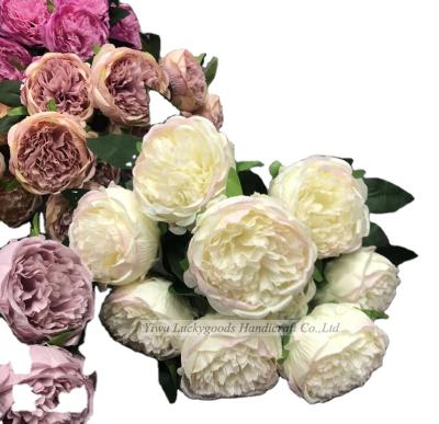 China BH210313-77 Wedding Peonies Artificial Silk Flower Bouquet Artificial Peony Wedding Decoration for sale