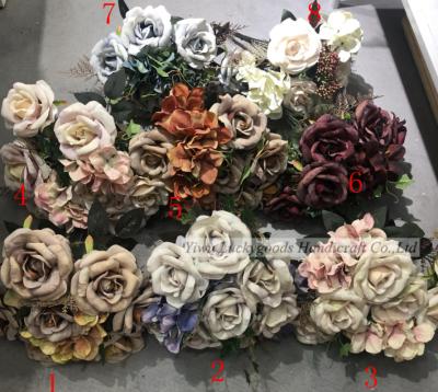 China BH210313-64 Wedding 9 Heads Mounted Silk Rose Artificial Rose Wedding Decoration for sale