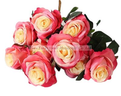 China Wedding LFR123 Stock 9 Heads Bouquet Artificial Flowers Artificial Rose Wedding Decoration for sale