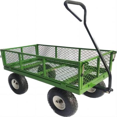 China Metal Tools Mesh Heavy Duty Four Wheel Steel Garden Cart Mesh Garden Cart Wheelbarrow for sale