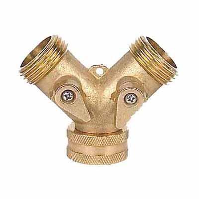 China Garden Water Tap Adapter For Hose Split 2 Way Brass Hose Splitter With Valve for sale