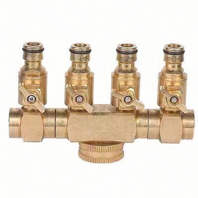 China Adjustable Brass 4 Ways Shutoff Garden Hose Hose Connector Splitters Hose Coupling for sale