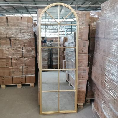 China North America Style Modern Metal Framed Arch Mirror Garden Mirror Iron Window Design Outdoor Mirror for sale