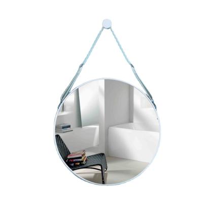 China Factory CLASSIC Top Sell Pure White Aluminum Round Hanging Mirror With PU Belt Metal Bathroom Decoration Mirror Dia.60cm To 90cm for sale