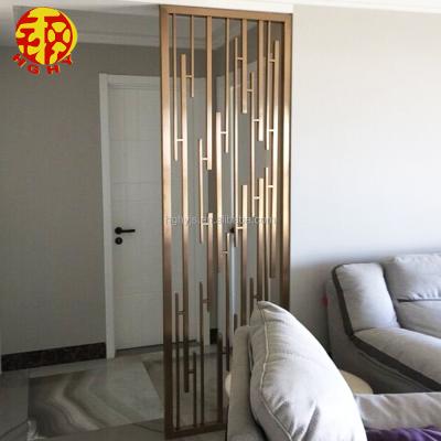 China Gold Stainless Steel Partition For Room Lobby Indoor Sandblasting Screen Hanging Room Divider for sale