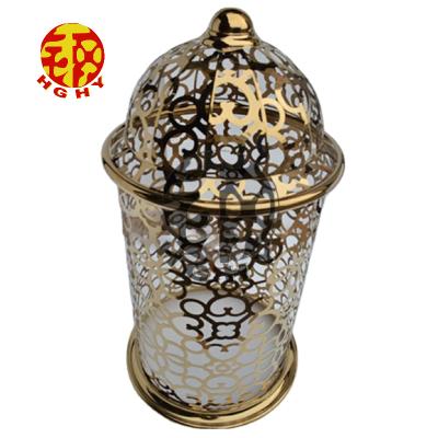 China Industrial Metal Artwork Ornaments Table Top Decor Gold Plating Stainless Steel Birdcage For Home Decoration for sale