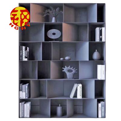 China Luxurious wall bookshelfs display cabinet irregular Italian titanium black metal stainless steel wall shelf for sale