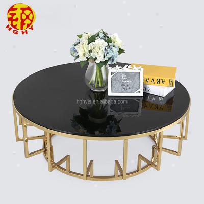 China Coffee table stainless steel coffee table or French round stainless steel glass tea table for sale