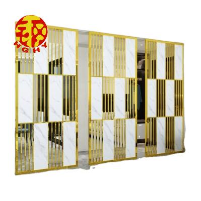 China PVD Plating/Powder Coated Hotel Lobby Partition Design Decoration Restaurant Gold Laser Cutting Metal Partition Panels for sale