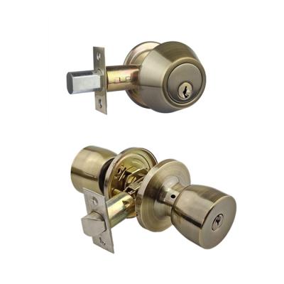 China Suitable for entrance factory OEM security front door tulip antique brass knob plus deadbolt combination lock for sale