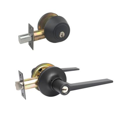 China Suitable for Entrance Zhongshan Wooden Door Handle Lock Plus Interior Door Black Levers Deadbolt Combination Pack for sale