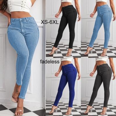 China 2022 Hot Selling Fade Proof Color Spring High Waist Pencil Pocket Women Stretch Skinny Oversized Plus Size Jeans for sale