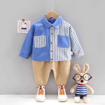 China Fashion Casual Personality Long Sleeved Splice Shirt Autumn Two-Piece Set Boys Kids Casual Custom Clothes for sale