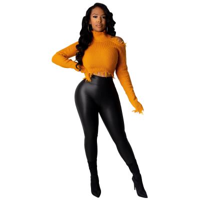 China New plus size fashion ladies pants Euro style high elastic waist leather long pants solid skinny pants for sale