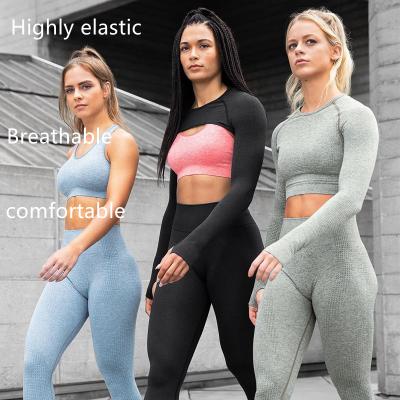 China New Breathable Border Spandex High Elasticity Butt Lifting Wear Seamless Pants Two Piece Set Yoga Suit for sale