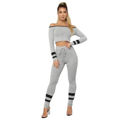 China Breathable Drawstring Off The Shoulder Cut Long Suit Clothing Seamless Pants Set Two Piece Set Leggings Fitness Yoga Wear for sale