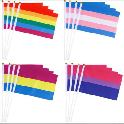 China 14*21cm Rainbow Gay Flag Nonwoven Waving Flag for sale