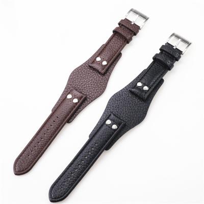 China Fossi Plain Weave Watch Leather Strap 22mm Lychee CH2592 Model Leather Suitable Black Brown Accessory With Watch Stand for sale