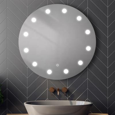 China Hollywood Style Round Dimmable LED Lighted Bathroom Mirror for sale