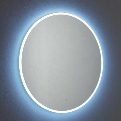 China Illuminated Round Shaped Acrylic Backlit Bathroom Wall Mirror for sale