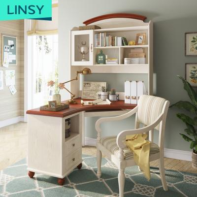 China Linsy Convertible Wood Student Desk And Reading Chair Set For Bedrooms Study Computer Desk With Executive L Shape Shelf Desk BE3V for sale