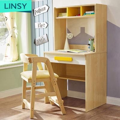 China Linsy Pine Solid Wood Kids Desk and Chair Set Study Computer Desk with Shelf Kids Tables Study Desk Table with Bookcase DE1V for sale