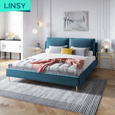 China High Back Linsy Bed Room Furniture Set King Size Double Modern Luxury Velvet Tufted Fabric Bed R293 for sale