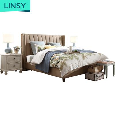 China Large Backrest Linsy Simple Home Modern Fabric Bed Set American Luxury Double Bed Bedroom Furniture RAX2A for sale