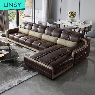 China 2030 Linsy Germany Style Living Room Villa Modular High Quality Italian Leather European Furniture Sofa Three-Person First Layer Cowhide for sale