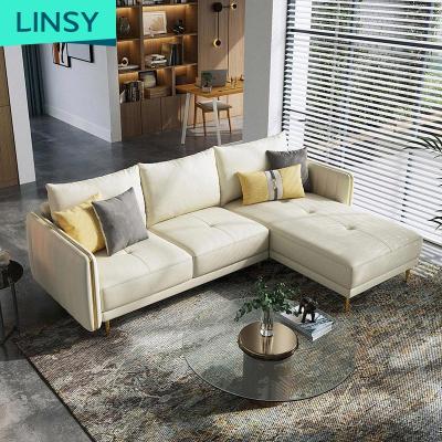 China Linsy Modern Popular Modern Cream White L Shape Leather Sofas Living Room Small Form Sofa Living Room Big L-shape Leather Sofa S051 for sale