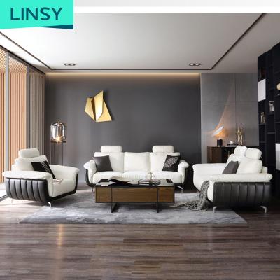 China Modern Modular Living Room Furniture Linsy Italy Designer 1 Seater Black Bentgrass Genuine Leather Sofa Set RAB1K for sale