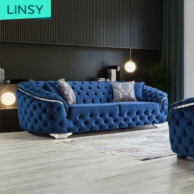 China Linsy China Modular Modern Wholesale Modern Furniture Sectional Couch Chesterfield Sofa 3 Seats Contemporary Velvet Upholstery Sofa RBJ8K for sale