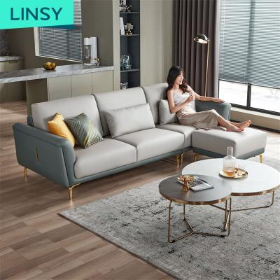 China Linsy Technology Light Design Italian Furniture Convertible Gray Living Room Sofa Set L Shaped Modular Luxury Uspholstry Fabric Sofa S198 for sale