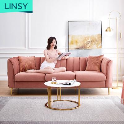 China Linsy Velvet Chesterfield Sofa 3 seater modular modern purple pink fabric upholstered corner sofa set S094 for sale