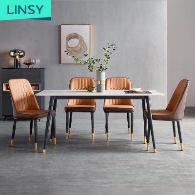 China (Other) Linsy Adjustable Modern Dining Room Sets Furniture 6 8 Seater Luxury White Black Marble Top Dining Tables Ji1R-A for sale