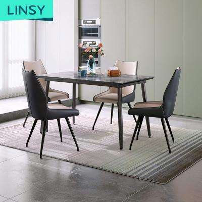 China Linsy Dining Room Furniture Marble Table Stainless Steel Design 6 Chairs Marble Dinner Table Set LS292R1 for sale