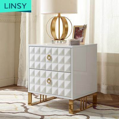 China Linsy Small Night Stand (Other) French White Gold Bedside Table Metal Bedroom Adjustable Luxury Modern Nightstand Organizer Dz3B for sale