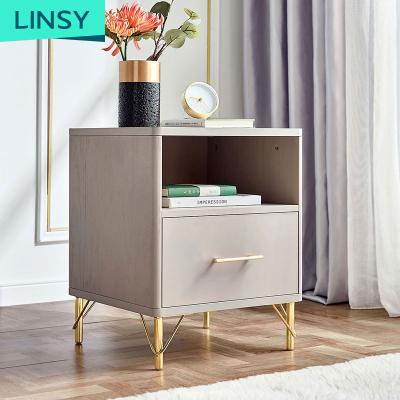 China Linsy Adjustable Legs Nordic White Bedside Stainless Steel Bedroom Table Cabinet Nightstand (Other) Side Table LH001B1-A for sale