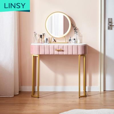 China Linsy Style Bedroom Furniture Adjustable Modern Home Classic Turkish Professional Turkish Velvet Dressing Makeup Table With Mirror LS172C1-A for sale