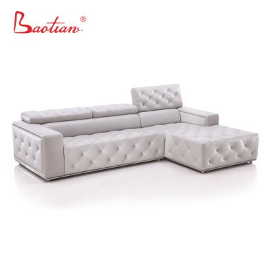 China Italian Style Design Stainless Steel Base Adjustable Headrest Chesterfield Sectional Leather Sofa for sale