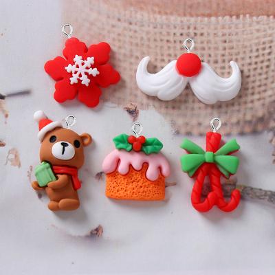 China TRENDY Cartoon Christmas Bear Snowflake Resin Charms Pendant For Jewelry Making DIY Key Chain Earrings Necklace Accessories for sale