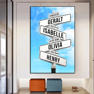 China Modern Wall Art Personalized Intersection Street Sign of Street Sign Canvas Painting with 2-4 Names/Dates for sale