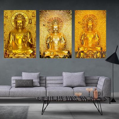 China Gold 3 Buddha Modern Religion Art Painting On Oil Painting Canvas Lit Wall Decoration Poster for sale