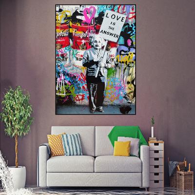 China Modern Canvas Art Painting Custom Size Pictures Watercolor Einstein Graffiti for sale