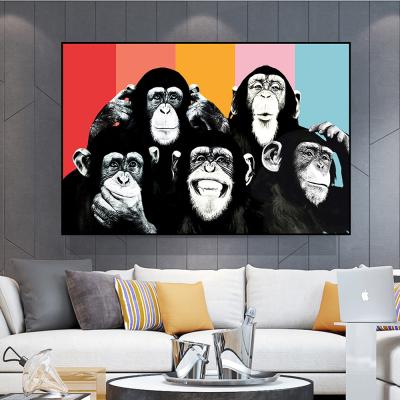 China Modern FunnyOrangutan Art Painting On Canvas Laughing Watercolor Living Room Home Decoration for sale