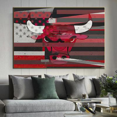 China Modern Red Bull Head American Flag Painting On Canvas Poster And Print Scandinavian Wall Art Picture For Living Room Decor for sale