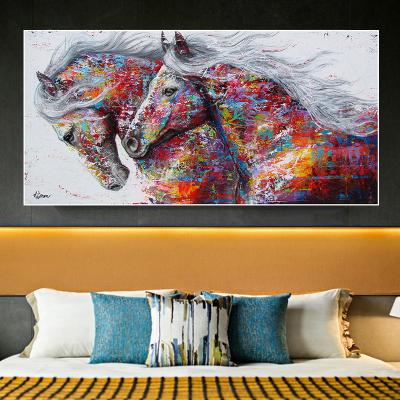 China 2 Modern Horse Art Painting On The Wall Working Canvas Graffiti Two Horses Art Canvas Painting Animal Pictures For Living for sale