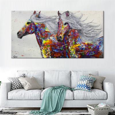 China Abstract Modern Art Prints Poster Art Pictures For Living Room Of Art Two Running Horses Canvas Modern Animal Wall Painting for sale