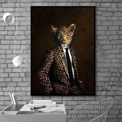 China Vintage Modern Leopard Gentleman Canvas Painting Picture And Print Canvas Main Animal Posters For Living Room Wall Art Home Decor for sale