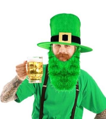 China Fashion Irish Hat and Beard - Green Leprechaun and Beard St Patricks Day Top Hat Costume Accessories for sale